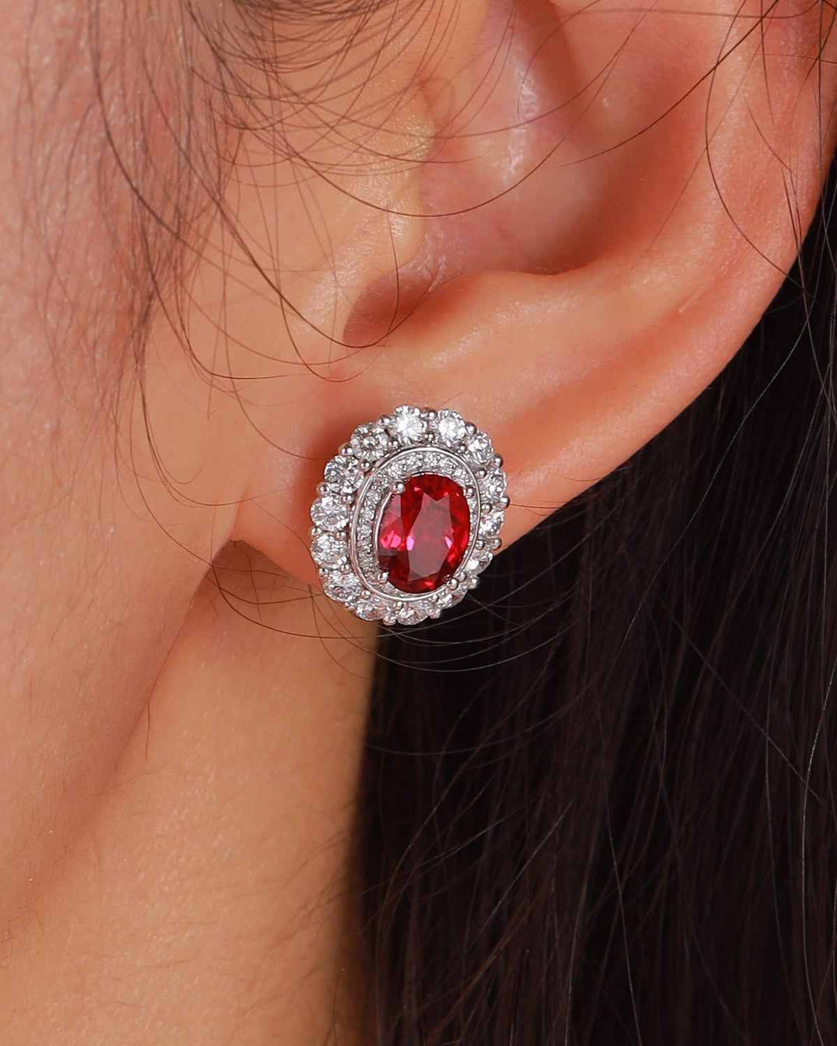 Crimson Halo Lab Diamond Earrings